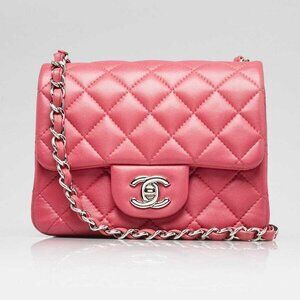 Chanel Pink Quilted Lambskin Leather Classic Square Mini Flap Bag